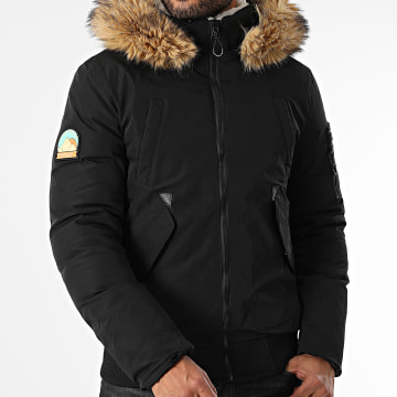 Kymaxx - Parka de piel negra con capucha