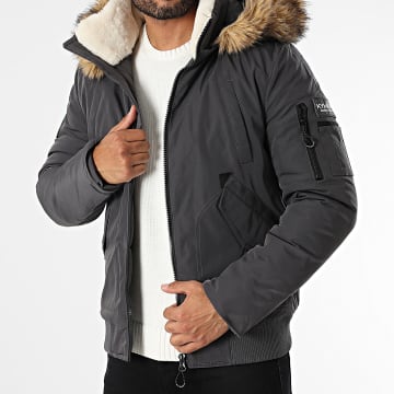 Kymaxx - Parka con capucha de piel gris antracita