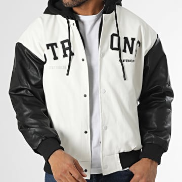 KZR - Chaqueta de piel sintética con capucha Blanco Negro
