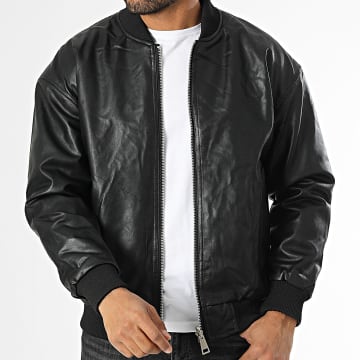 KZR - Chaqueta de piel sintética con cremallera negra