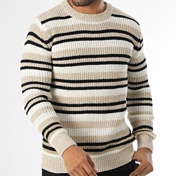 KZR - Pull A Rayures Beige Blanc Noir