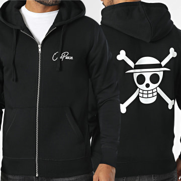 One Piece - Sudadera con capucha Mugiwara Big Back Zip Negro Blanco