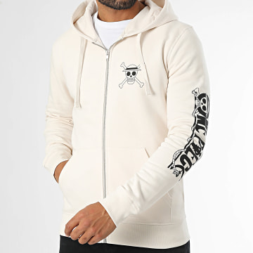 One Piece - Mugiwara Sudadera con capucha y cremallera Beige Negro
