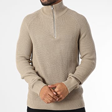 Jack And Jones - Suéter de cuello alto con cremallera Pannel Beige