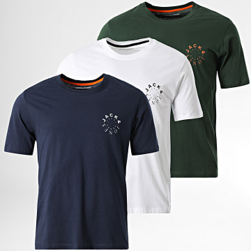 Jack And Jones - Juego De 3 Camisetas Guerreras Blanco Azul Marino Verde Caqui
