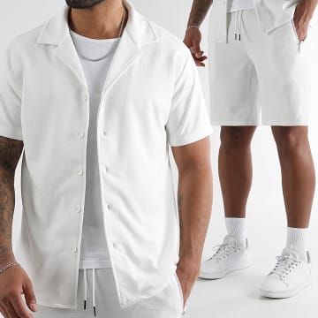 LBO - Set camicia a maniche corte e pantaloncini da jogging in tela 0274 Bianco