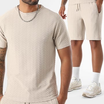 LBO - Ensemble Tee Shirt Et Short Jogging Waves 0281 Beige