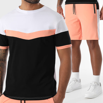 LBO - Conjunto de camiseta y pantalón corto negro blanco coral 0284