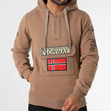 Geographical Norway - Sweat Col Zippé Capuche Gymclass Marron