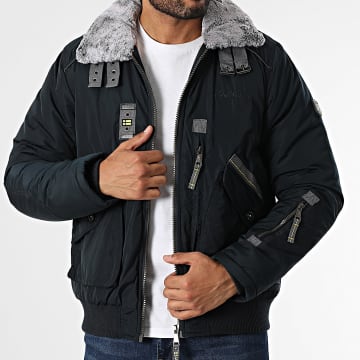 Geographical Norway - Blouson Col Fourrure Cactus Bleu Marine