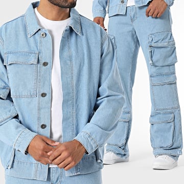 Ikao - Ensemble Veste Jean Et Pantalon Cargo Jean Bleu Denim