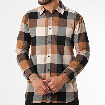 Only And Sons - Chemise Manches Longues A Carreaux Gudmund Noir Camel Beige