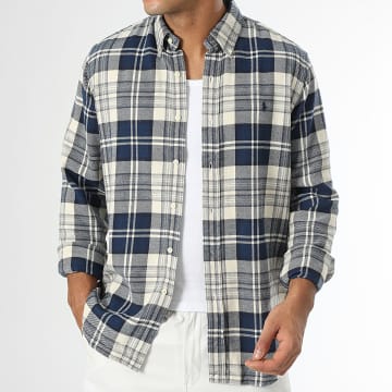Polo Ralph Lauren - Chemise Manches Longues A Carreaux Custom Fit Original Player Bleu Marine Beige