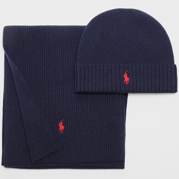 Polo Ralph Lauren - Set di cappelli originali per giocatori, sciarpa blu navy
