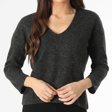 Vero Moda - Pull Col V Femme Blis Gris Anthracite Chiné