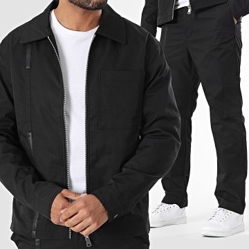 Frilivin - Conjunto de chaqueta negra con cremallera y pantalón cargo