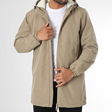 Frilivin - Chaqueta larga con capucha y cremallera beige