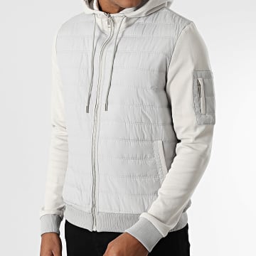 Frilivin - Chaqueta gris con capucha y cremallera