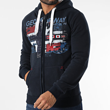 Geographical Norway - Sweat Zippé Capuche Getchup Bleu Marine