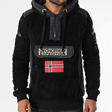 Geographical Norway - Sweat Polaire Capuche Gymclass Sherco Noir Gris Anthracite