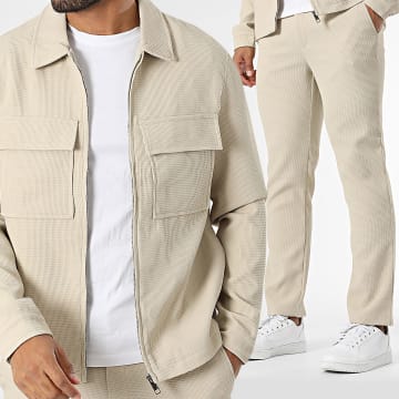 Classic Series - Giacca beige con zip e set di pantaloni