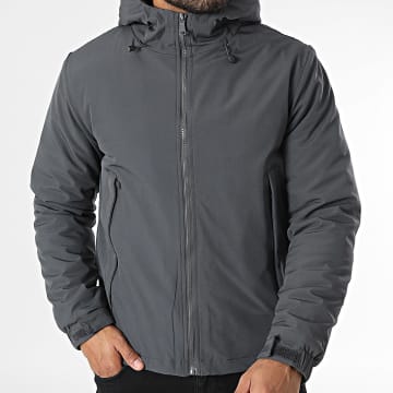 Frilivin - Chaqueta con cremallera y capucha gris antracita
