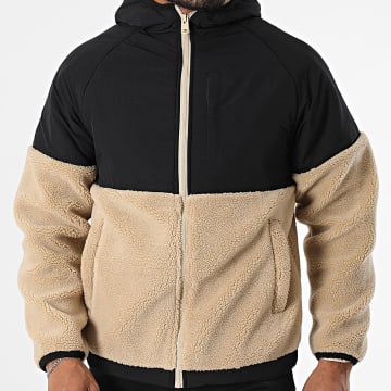 Zayne Paris  - Veste Polaire Zippée Capuche Beige Noir