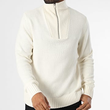 Jack And Jones - Frederiksberg Jersey beige con cremallera y cuello alzado