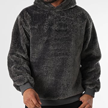 John H - Felpa con cappuccio in pelliccia grigio antracite