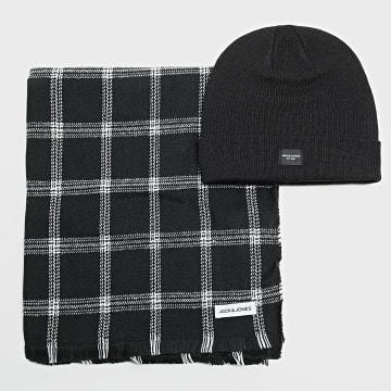 Jack And Jones - Lot Echarpe A Carreaux Et Bonnet Frost Noir Blanc