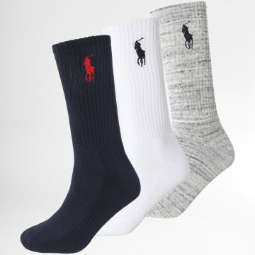 Polo Ralph Lauren - Lot De 3 Paires De Chaussettes Original Player Bleu Marine Blanc Gris Chiné