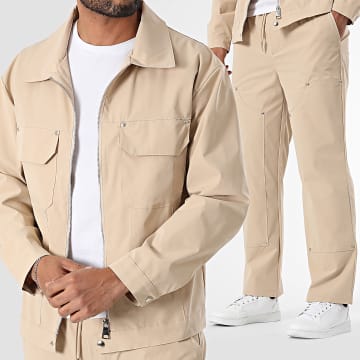 Uniplay - Conjunto de chaqueta y pantalón beige con cremallera