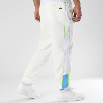 Lacoste - Pantalon Jogging Logo Brodé Crocodile Blanc Bleu Clair Vert
