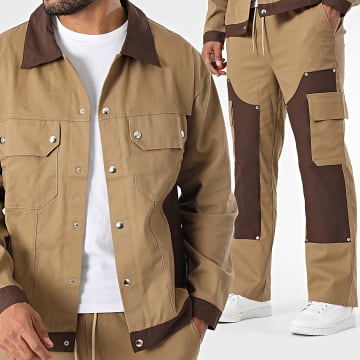 Uniplay - Conjunto de sobrecamisa y pantalón cargo marrón camel