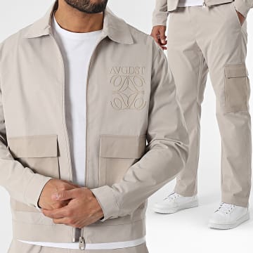 KZR - Ensemble Veste Zippée Et Pantalon Cargo Beige