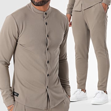 Zelys Paris - Ensemble Chemise Manches Longues Et Pantalon Marron