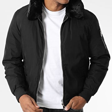 Kymaxx - Veste Bomber Col Fourrure Noir