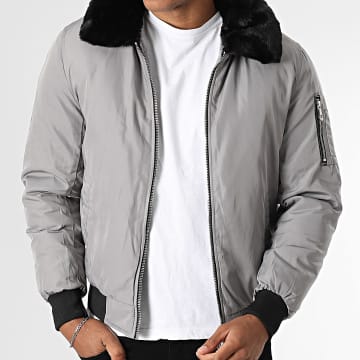 Kymaxx - Veste Bomber Col Fourrure Gris