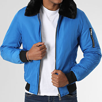 Kymaxx - Veste Bomber Col Fourrure Bleu Roi