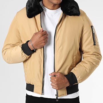 Kymaxx - Bomber con collo di pelliccia beige