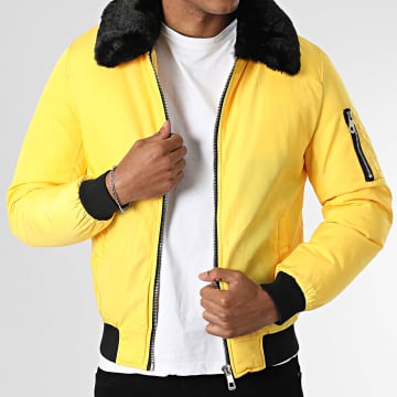 Kymaxx - Bomber con collo di pelliccia giallo