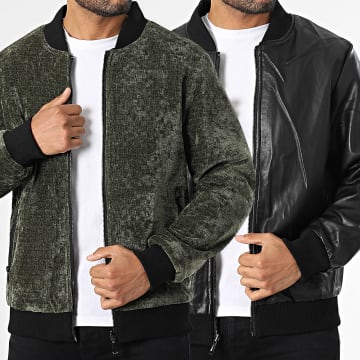 MTX - Caqui Verde Negro Chaqueta de polipiel reversible