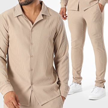 MTX - Ensemble Chemise Manches Longues et Pantalon Camel Clair