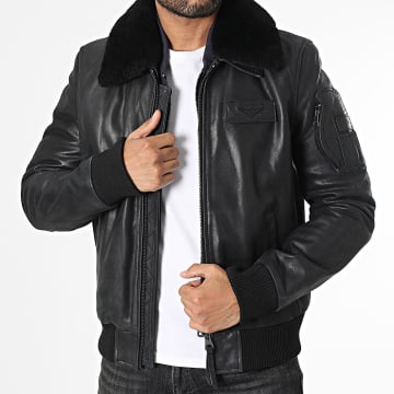 Redskins - Chaqueta de piel con cuello de piel negra Commander Striking