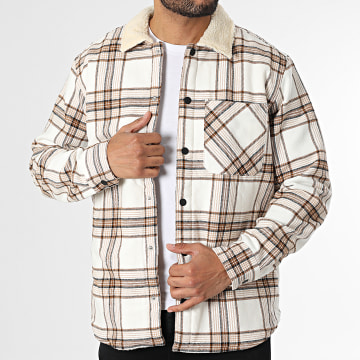 Jack And Jones - Veste A Carreaux Zac Teddy Blanc Beige