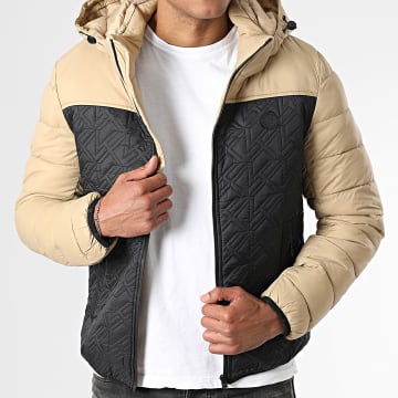 Kymaxx - Doudoune Capuche Beige Noir