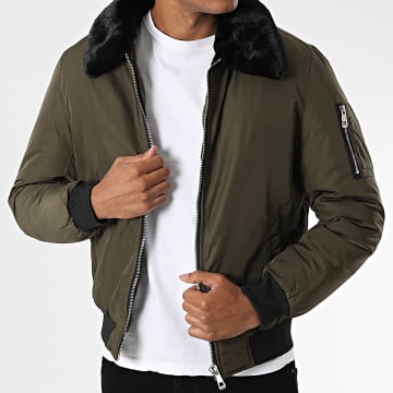Kymaxx - Veste Bomber Col Fourrure Vert Kaki