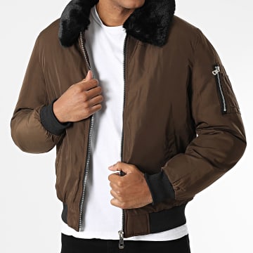 Kymaxx - Veste Bomber Col Fourrure Marron