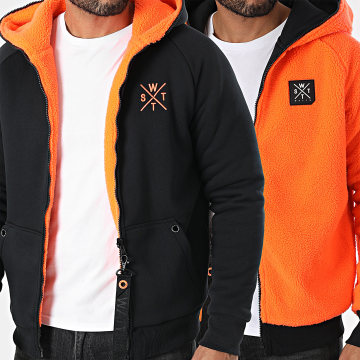 Watts - Omkeerbaar sweatshirt met rits Sherpa Shade Navy Orange Fluo