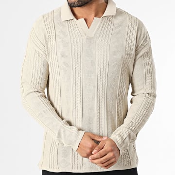 Classic Series - Jersey beige con cuello de pico